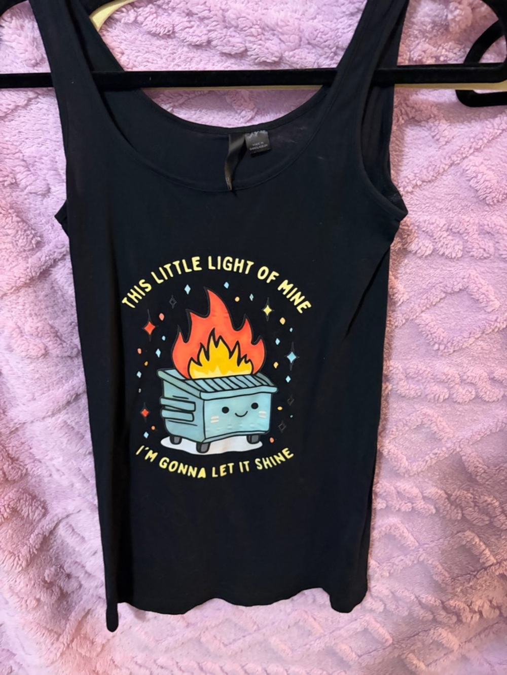 UPCYCLED H&M Black Graphic Tank Top with Colorful Dumpster-Fire Print